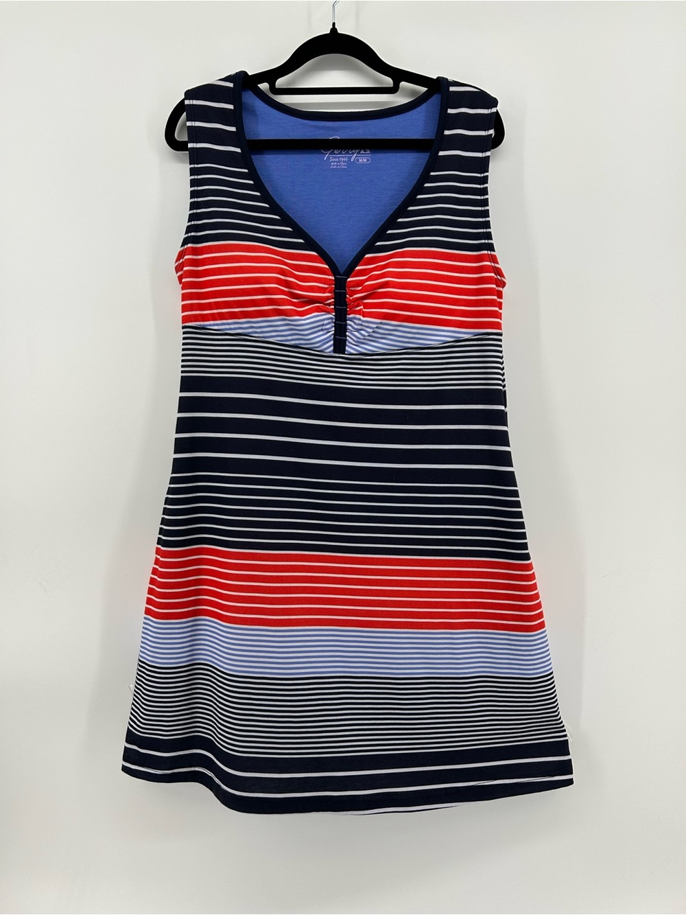 Gerry Sleeveless Striped Midi Dress in Black, Red & Light Blue